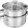 Amazon Brand - Solimo Stainless Steel Induction Bottom Steamer/Modak/Momo Maker With Glass Lid(2 Litres),Silver