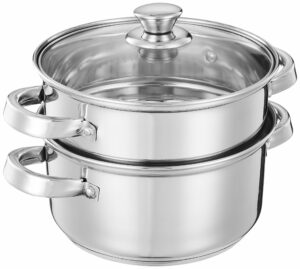Amazon Brand - Solimo Stainless Steel Induction Bottom Steamer/Modak/Momo Maker With Glass Lid(2 Litres),Silver