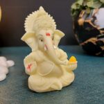 Ganesha Idol for Car Dashboard, Ivory Finish, Ceramic, Home Decor Figurine, Diwali Gifts