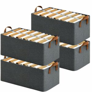 DAREV 4 Pcs Wardrobe Organizer for Clothes with Metal Frame Rectangle Storage Baskets for Clothing Fabric Storage Box with Handles Shelf Basket for Storage Clothes Pants Jeans Sweater (Grey)