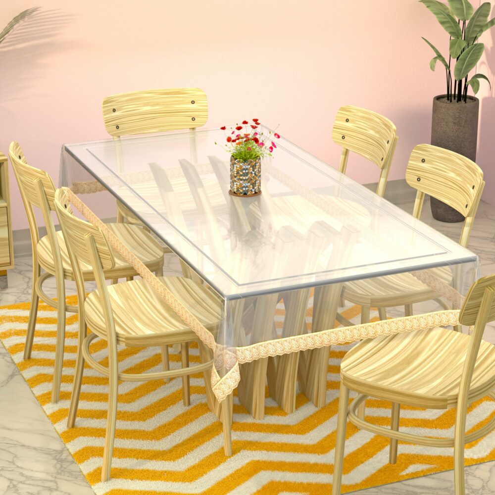 Kuber Industries PVC 6 Seater Transparent Dining Table Cover with Golden Lace (Gold)(Polyvinyl Chloride (PVC), Rectangular, Pack of 1) - Image 4