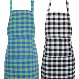 GLUN Waterproof Unisex Kitchen Checkered Design Apron with 2 Front Centre Pocket With Adjustable Neck Strap (Pack Of 2)