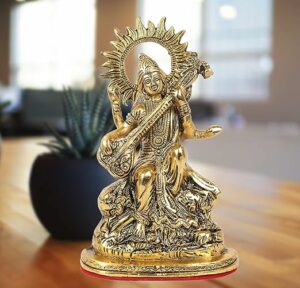 Metal Saraswati Showpiece, Standard, Gold