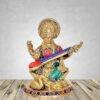 Maa Saraswati Idol Sitting with Vina, Brass, 12 inches, for Puja