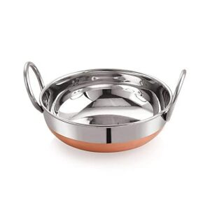 Milton Stainlss Steel Copper Bottom Kadai, Ideal Utensils for Daily Usage Silver & Copper (2, ROUND, 02, 001)