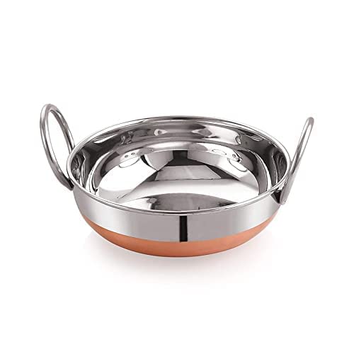 Milton Stainlss Steel Copper Bottom Kadai, Ideal Utensils for Daily Usage Silver & Copper (2, ROUND, 02, 001)
