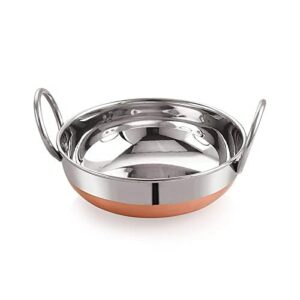 Sanskriti Exports kitchenware Store kadhai Copper Bottom kadai Cooking Stainless Steel Bottom Pot Pans for Frying (3 Liter Copper Bottom Steel kadai)