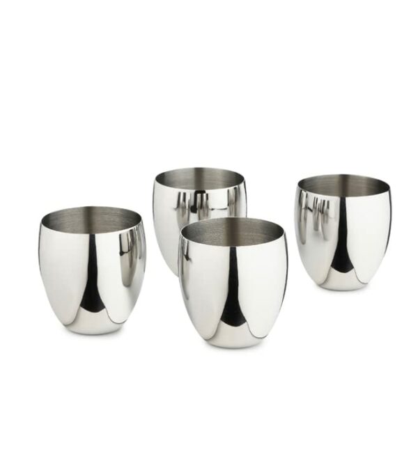 Sanskriti Exports Stainless Steel Glass Set of 6 | Unbreakable Heavy Gauge Steel Tumbler Glass Set for Drinking and Serving Water and Juice (MATKI (260 ML), Set of 4)