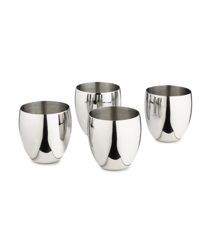 Sanskriti Exports Stainless Steel Glass Set of 6 | Unbreakable Heavy Gauge Steel Tumbler Glass Set for Drinking and Serving Water and Juice (MATKI (260 ML), Set of 4)