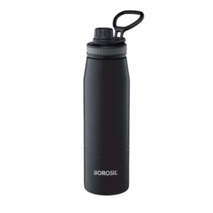 Borosil Hydra GoSports 600 ml Stainless Steel Water Bottle | Double Wall Vacuum Insulated Flask, Black | 14 Hrs Hot & 18 Hours Cold | Ideal for Personal & Corporate Gifting