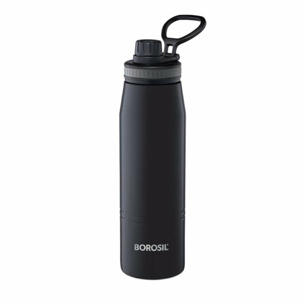 Borosil Hydra GoSports 600 ml Stainless Steel Water Bottle | Double Wall Vacuum Insulated Flask, Black | 14 Hrs Hot & 18 Hours Cold | Ideal for Personal & Corporate Gifting