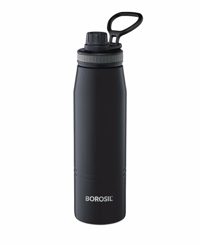 Borosil Hydra GoSports 600 ml Stainless Steel Water Bottle | Double Wall Vacuum Insulated Flask, Black | 14 Hrs Hot & 18 Hours Cold | Ideal for Personal & Corporate Gifting