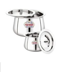 Sanskriti Exports Stainless Steel Handi With Lid For Serving And Storage Of Ghee/Dhai/Milk Etc. (500Ml) - Silver