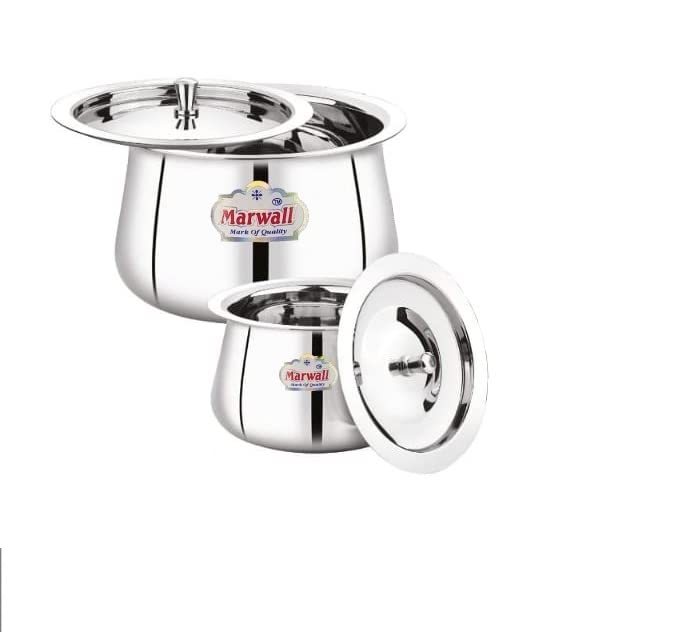 Sanskriti Exports Stainless Steel Handi With Lid For Serving And Storage Of Ghee/Dhai/Milk Etc. (500Ml) - Silver
