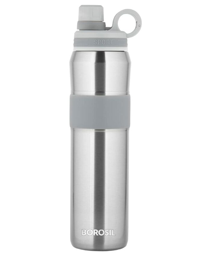 Borosil Hydra Thirst Burst 800 ml Stainless Steel Water Bottle | Double Wall Vacuum Insulated Flask | 12 Hours Hot & Cold | Ideal for Personal & Corporate Gifting | 1 Year Warranty, Silver