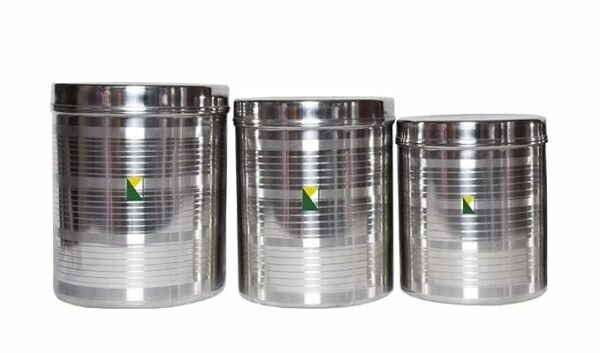 Milton Stainless Steel Kitchen Container 5 kg to 7 kg, set of 3 pcs Steel dibba Set Steel Utility Container Storage dabba food grade jar & Container (Pack of 3, Silver)