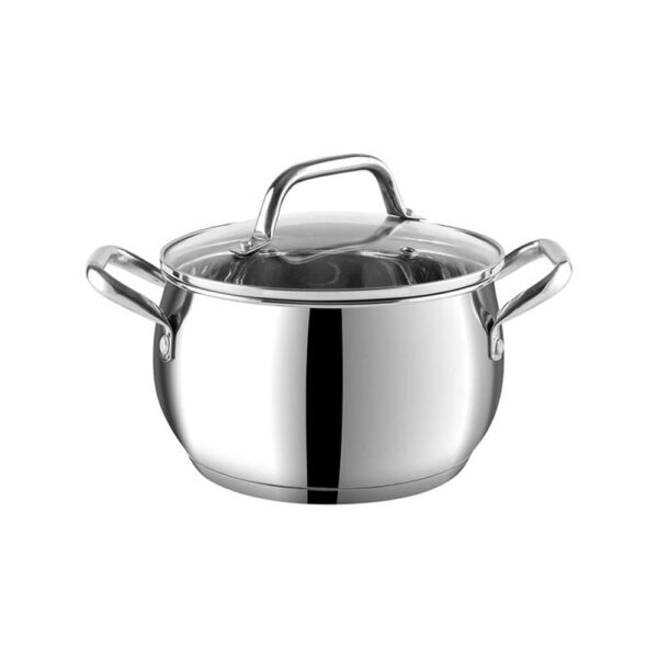 Vinod Stainless Steel 2 Piece Almaty Sauce Pot with Glass Lid -Diameter 14 & 16 cm, Capacity 1.3 & 2 Litre (Induction and Gas Stove Friendly), 2 Years Warranty, Silver