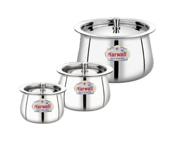 Sanskriti Exports Stainless Steel Handi With Lid For Serving And Storage Of Ghee/Dhai/Milk Etc. (500Ml) - Silver