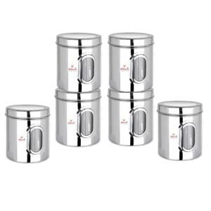 Sanskriti Exports 1 Kg Stainless Steel See Through Containers - Pack of 6 Airtight Kitchen Storage Canisters, Sanskriti Exports Style, for Spices, Tea, Coffee, Silver