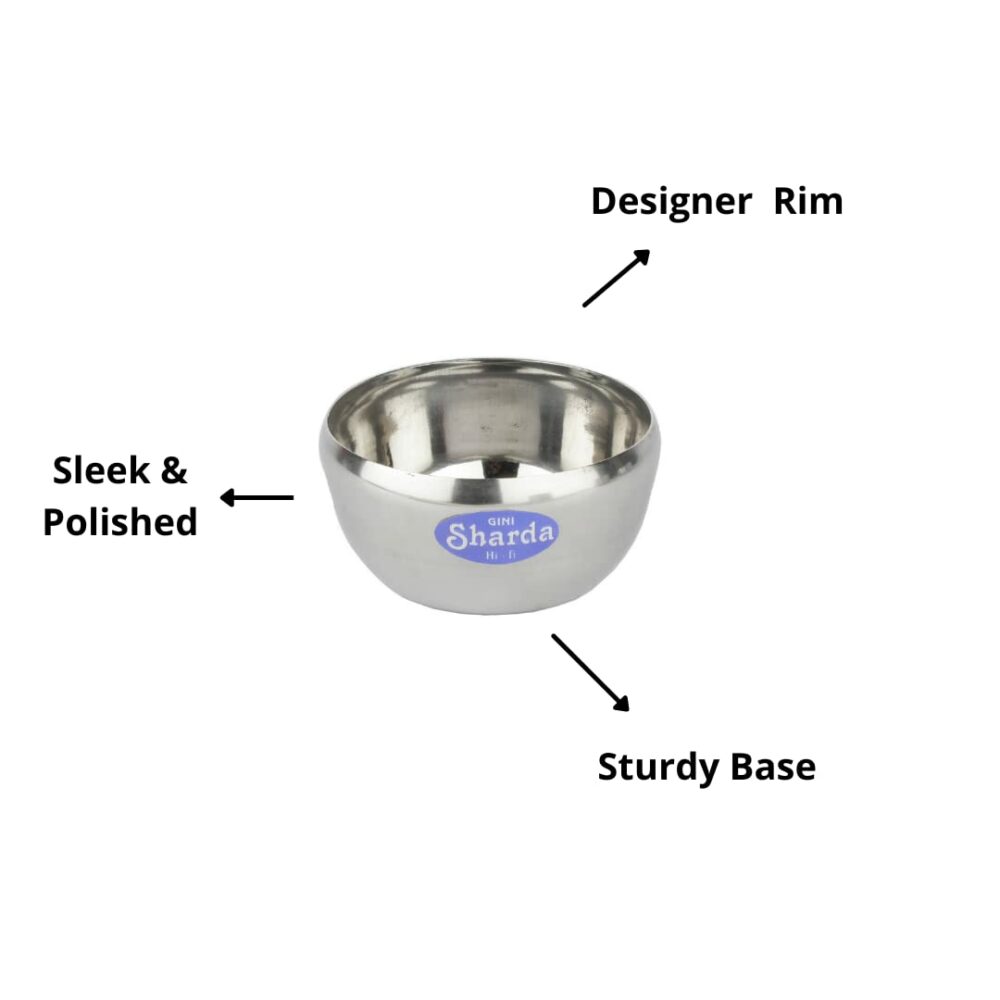 Sanskriti Exports Stainless Steel Bowl 150 ml Each for Halwa, Curry, Dal, Dessert, Soup, Vegetable Serving Katori Set, Apple Bowls, Wati, Vati, Rim Curved Design - Set of 6 - Image 5