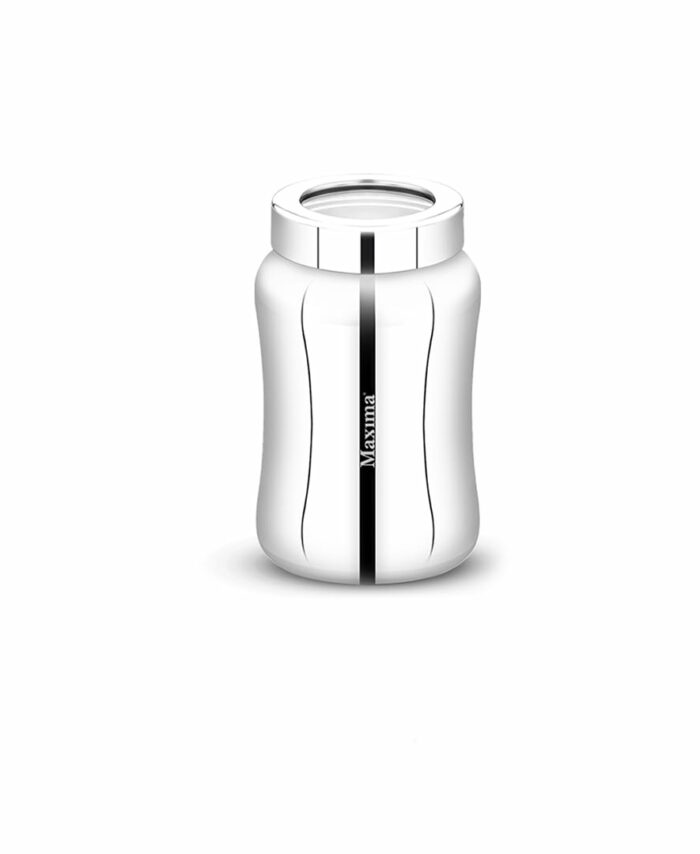 MAXIMA Tulip Stainless Steel Canister - Elegant Circular Design for Tea, Coffee, and Spices | Leak Proof | Airtight Kitchen Storage Container (900ml, SI-2103)
