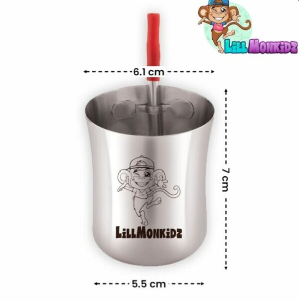 Sanskriti Exports Stainless Steel Glass for Kids | Small Glass Tumbler with Straw Cleaning Brush & Silicon - 150ml Set of 2 pcs
