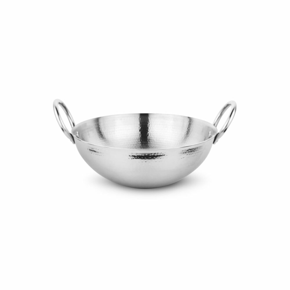 Sanskriti Exports kadhai Steel Stainless 0 5 Litre | Round Bottom Kadai for Cooking | Gauge Hammered Kadai for Frying | Kadhai for Deep Frying |kadhai with Handle |Compatible Gas Stove