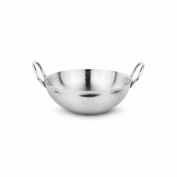 Sanskriti Exports kadhai Steel Stainless 0 5 Litre | Round Bottom Kadai for Cooking | Gauge Hammered Kadai for Frying | Kadhai for Deep Frying |kadhai with Handle |Compatible Gas Stove
