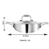 Triply Stainless Steel Kadai Set with Lid - 4.5L, 28cm Diameter - Silver - Induction & Gas Stove - Indian Kitchenware