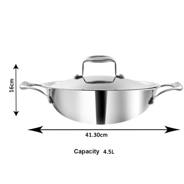 Vinod Platinum Triply Stainless Steel Kadai with Stainless Steel Lid 4 5 litres Capacity (30 cm Diameter) | 28 cm Stainless Steel Kadhai with Lid - Silver (Induction and Gas Stove Friendly)