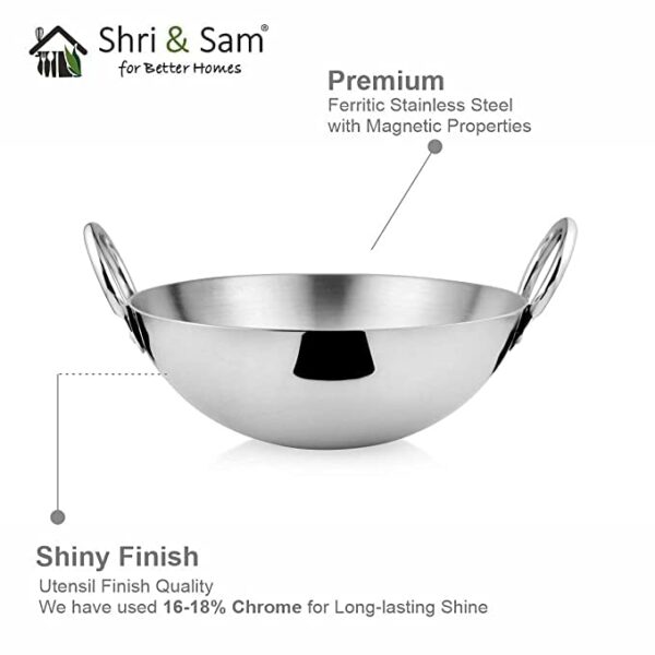 Sanskriti Exports Stainless Steel Heavy Weight Plain Kadhai, 2 5 mm, 20 cm, 1 1 Kg, 1 5 Litre - Image 3