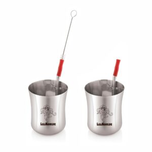 Sanskriti Exports Stainless Steel Glass for Kids | Small Glass Tumbler with Straw Cleaning Brush & Silicon - 150ml Set of 2 pcs