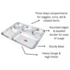 Sanskriti Exports Stainless Steel Rectangular Compartment Thali with 5 in 1 Divided Partition, Mess, Bhojan, Lunch & Dinner Plates - 13 x 10 inches