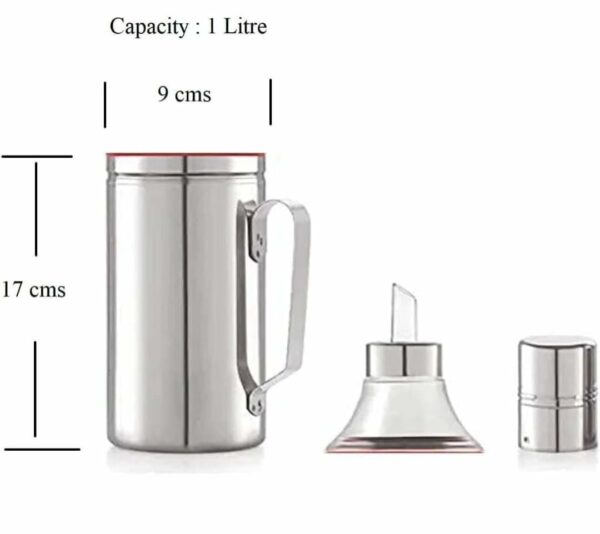 Sanskriti Exports Stainless Steel Oil Dispenser with Nozzle 1 Litre (1000 ml), Pack of 02 | Oil Can | Oil Pourer | Oil Pot | Oil Bottle | Cooking Oil Container with Handle - Image 3
