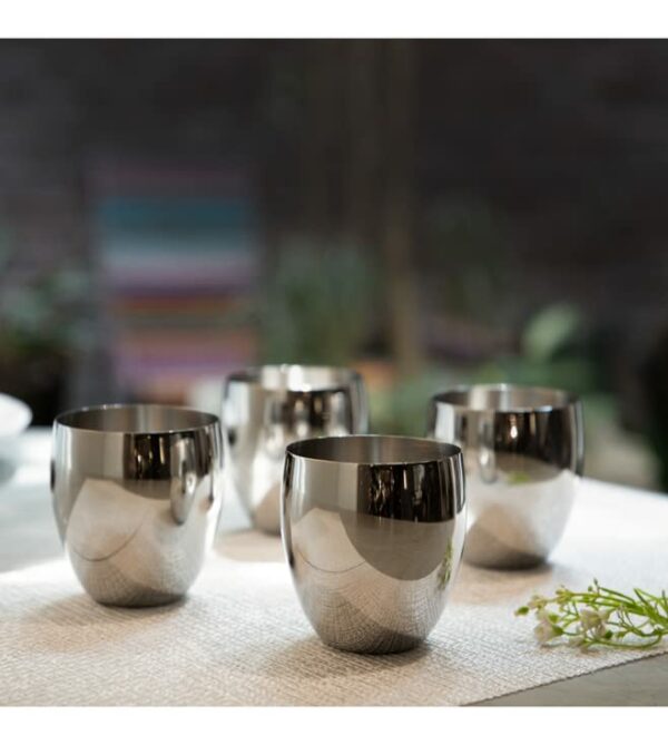 Sanskriti Exports Stainless Steel Glass Set of 6 | Unbreakable Heavy Gauge Steel Tumbler Glass Set for Drinking and Serving Water and Juice (MATKI (260 ML), Set of 4)