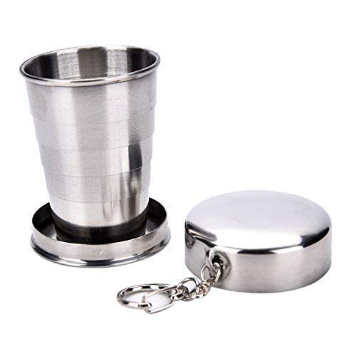 Sanskriti Exports Portable Stainless Steel Collapsible Travel Cup/Mug/Glass/Tumbler, Leakproof Foldable Steel Glass for Travel Outdoor, Camping Drinking Glass with lid, 350 ml