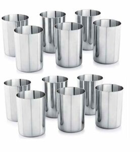 Stainless Steel Water, Juice, and Serving Glass Set - 12 Pack (300 ml) by Sanskriti Exports