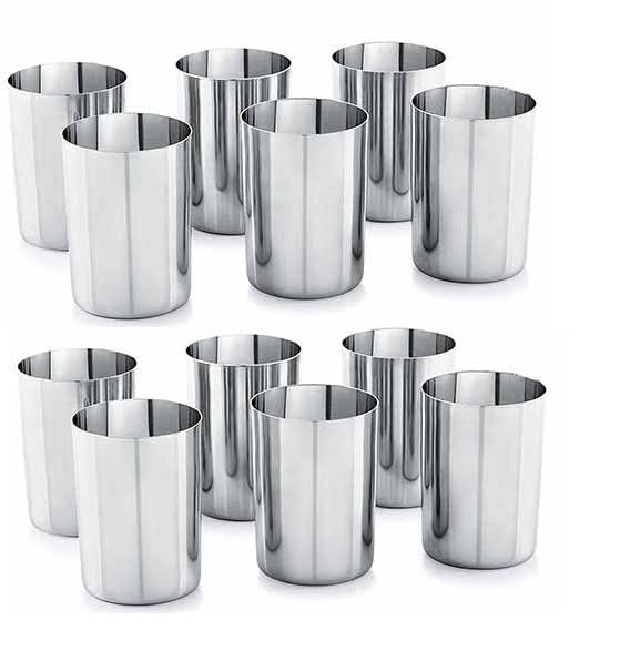 Sanskriti Exports (Pack of 12 Stainless Steel Water, Juice and Serving Glass Set Water/Juice Glass (300 ml, Steel)
