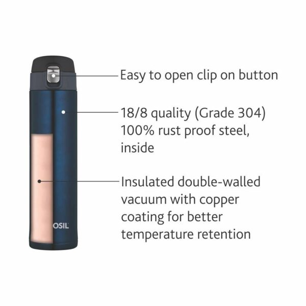Borosil Hydra Nova 500 ml Stainless Steel Water Bottle | Double Wall Vacuum Insulated Flask | 16 Hours Hot and 18 Hours Cold | Bottle for Office, Gym, School, College | 1 Year Warranty, Blue