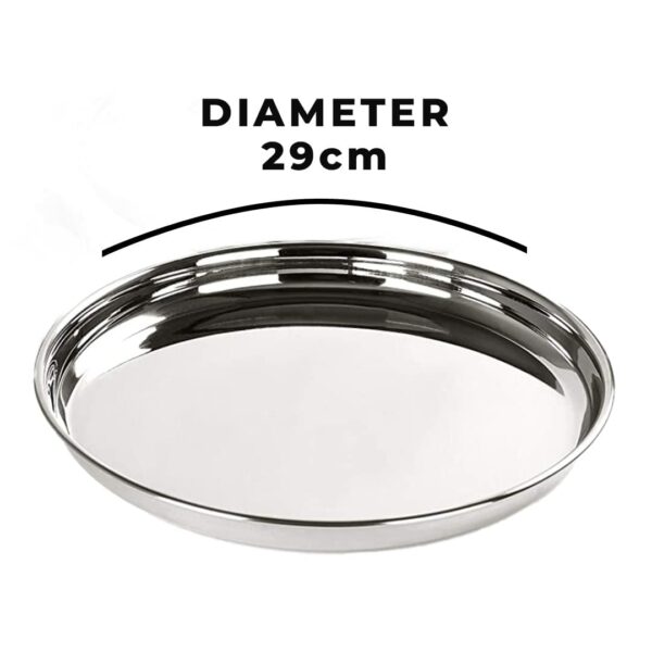 Sanskriti Exports Stainless Steel Dinner Plates Set of 6 | 29 cm Dia I Heavy Gauge & Deep Base | Mirror Finish | Multi-Purpose Steel Thali Set of 6 | Durable and Elegant Dinnerware Set