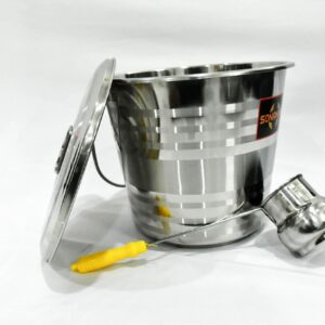 Sanskriti Exports Stainless Steel Jointless Leak Proof Water Bucket(with LID) & Water Dispenser Ladle ((Bucket 10 Litre & Water Dispenser Ladle 300 ML))