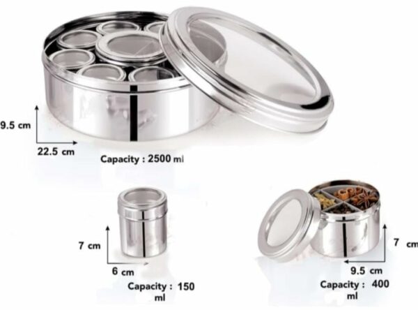 Sanskriti Exports Stainless Steel Masala Box with See-Through Lid | Large Spice Organizer Set of 12 | Indian Kitchenware for Masala Storage (2.5L) - Image 4