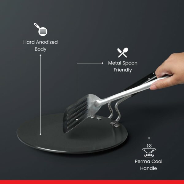 Prestige Hard Anodised Plus Cookware Induction Base Roti Tawa | Black | 22.5cm | Perma-Cool Handles | Wide Base | Hand Washable