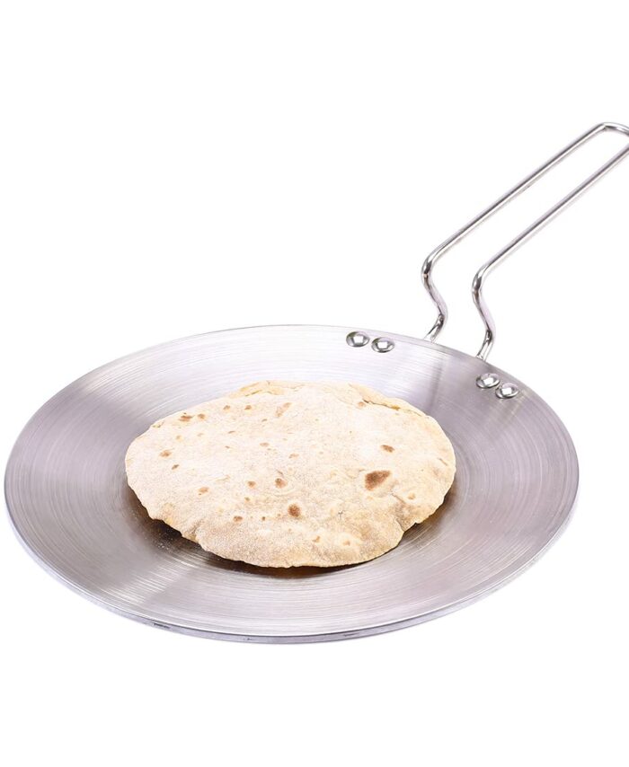 Wonderchef Nigella Tri-Ply 26 cm Roti Tawa | Non-Stick Tawa | 4mm Thickness | Induction Base | Compatible with All cooktops | Riveted Cool-Touch Handle | 10 Year Warranty, Stainless Steel, Silver