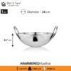 Sanskriti Exports Stainless Steel Heavy Weight Hammered Kadhai, 24 cm, 1.3 Kg, 2.1 Litre