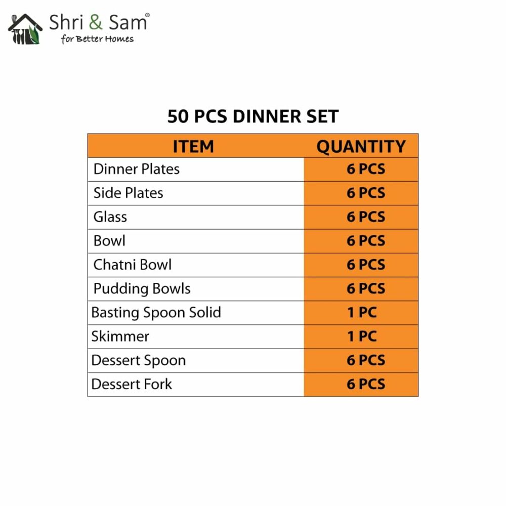 Sanskriti Exports Stainless Steel Shagun Solid Dinner Set (50 Pcs Set Gold) - Image 3