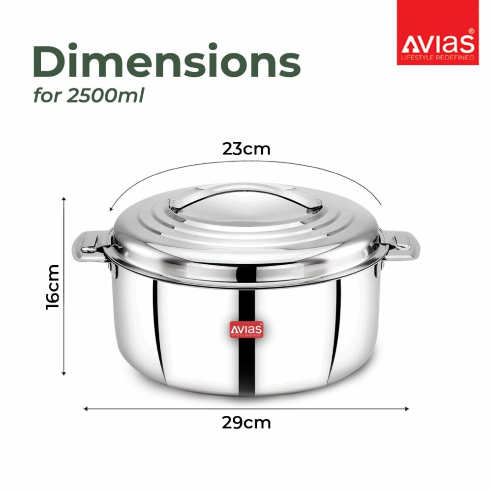 Sanskriti Exports Platina Premium 2500 ML Double Wall Insulated Stainless Steel Casserole, Hot Pot for Roti-Rice-Gravy-Curry, Silver Hot Box with Steel Lid, Retains Temperature, Twist Lock - Image 5