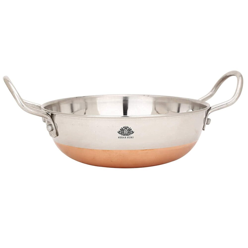 Sanskriti Exports Stainless Steel Copper Bottom Kadhai Kadai for Cooking/Serving(1000 ML 1500 ML 2000 ML, Set of 3) Pot Pans for Frying - Image 2