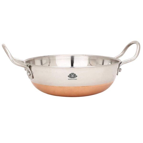 Sanskriti Exports Stainless Steel Copper Bottom Kadhai Kadai for Cooking/Serving(1000 ML 1500 ML 2000 ML, Set of 3) Pot Pans for Frying