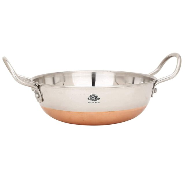 Sanskriti Exports Stainless Steel Copper Bottom Kadhai Kadai for Cooking/Serving(1000 ML 1500 ML 2000 ML, Set of 3) Pot Pans for Frying